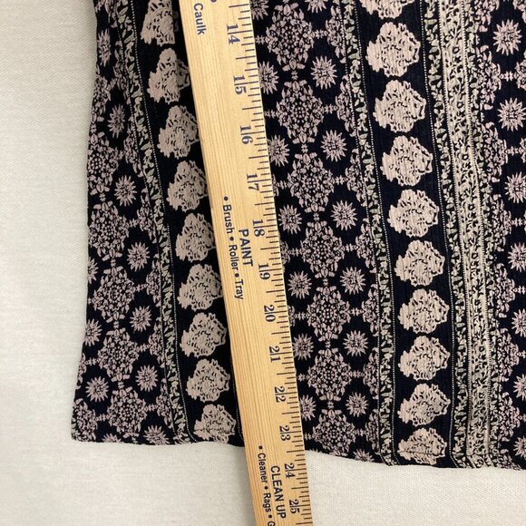 New Aqua Navy Tan Boho Print V Neck Lace Up Sleeveless Casual Top Medium - Picture 6 of 9